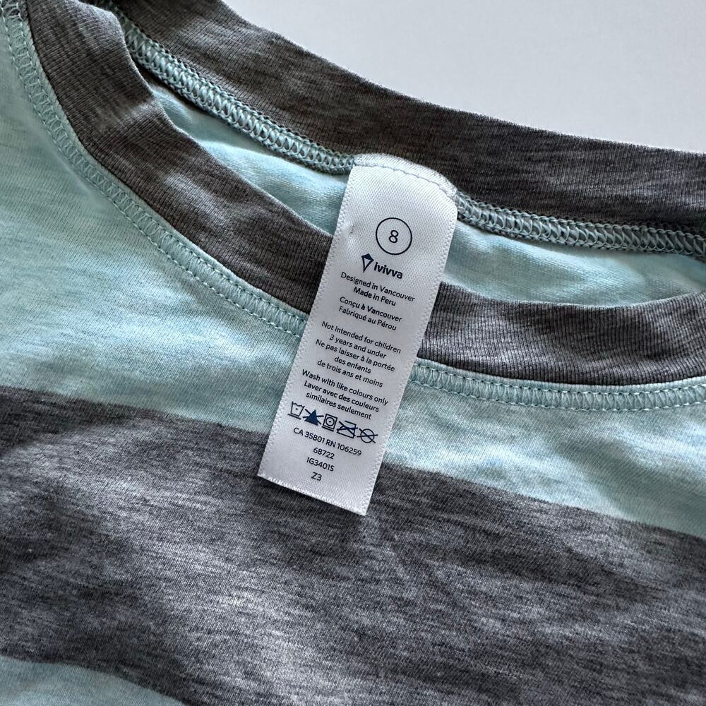 Lululemon Ivivva Girls Top Size 8 Blue Grey Stripe - Picture 5 of 5